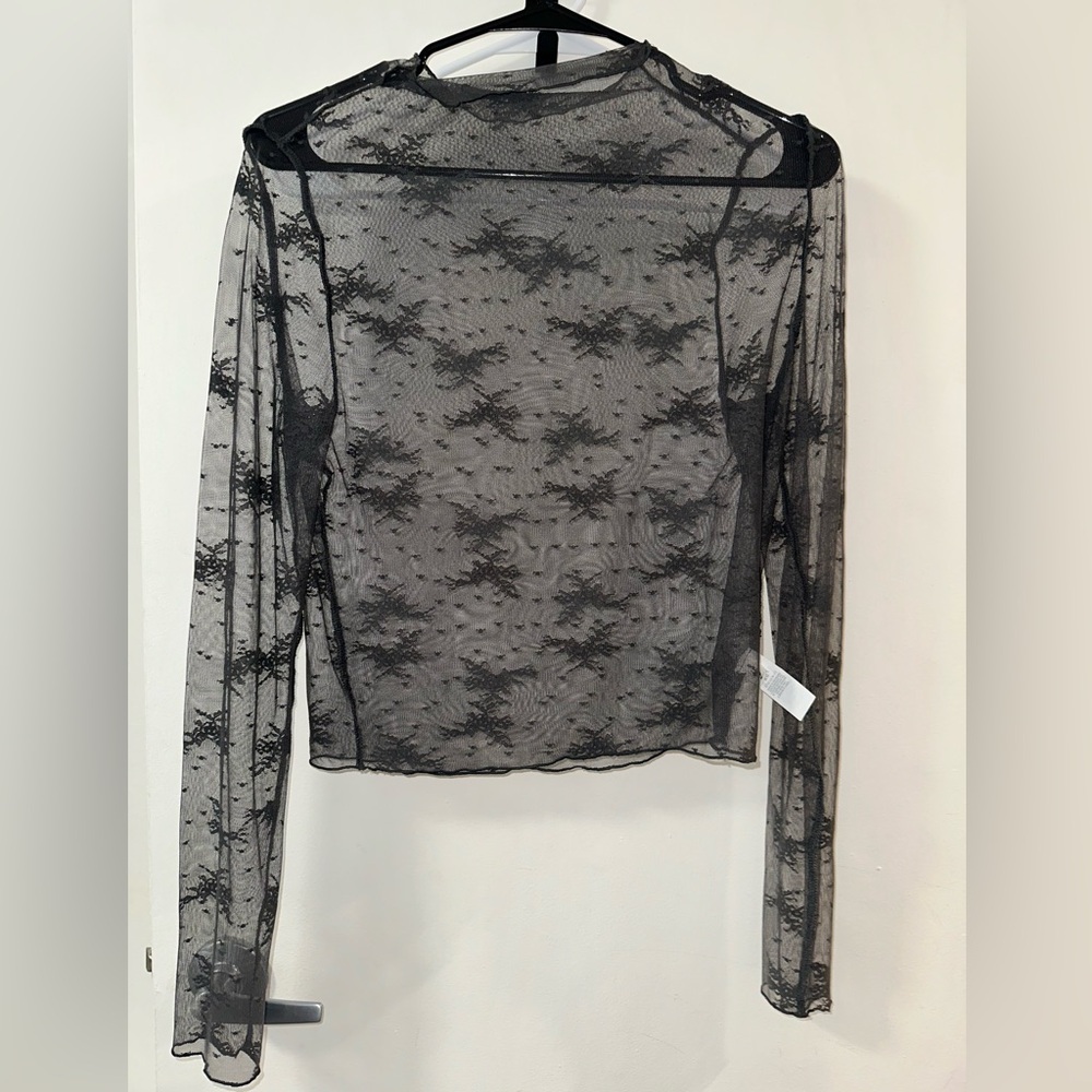 Aerie Sheer Black Lace Blouse